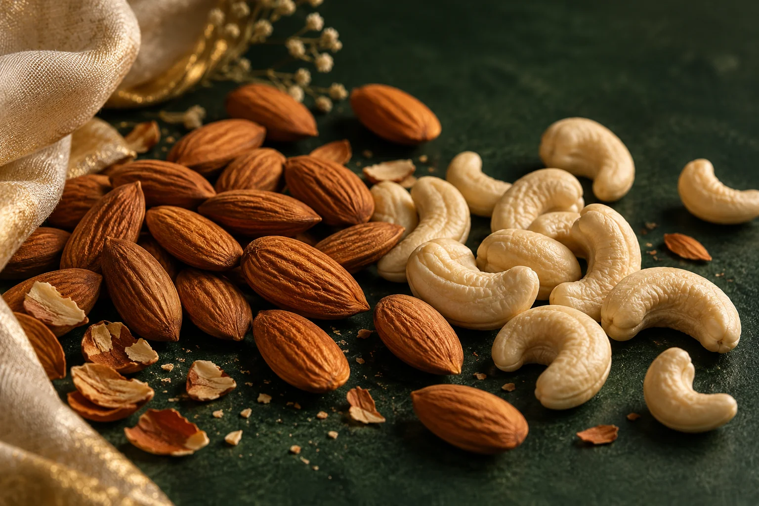 Almond kernels and cashew nuts